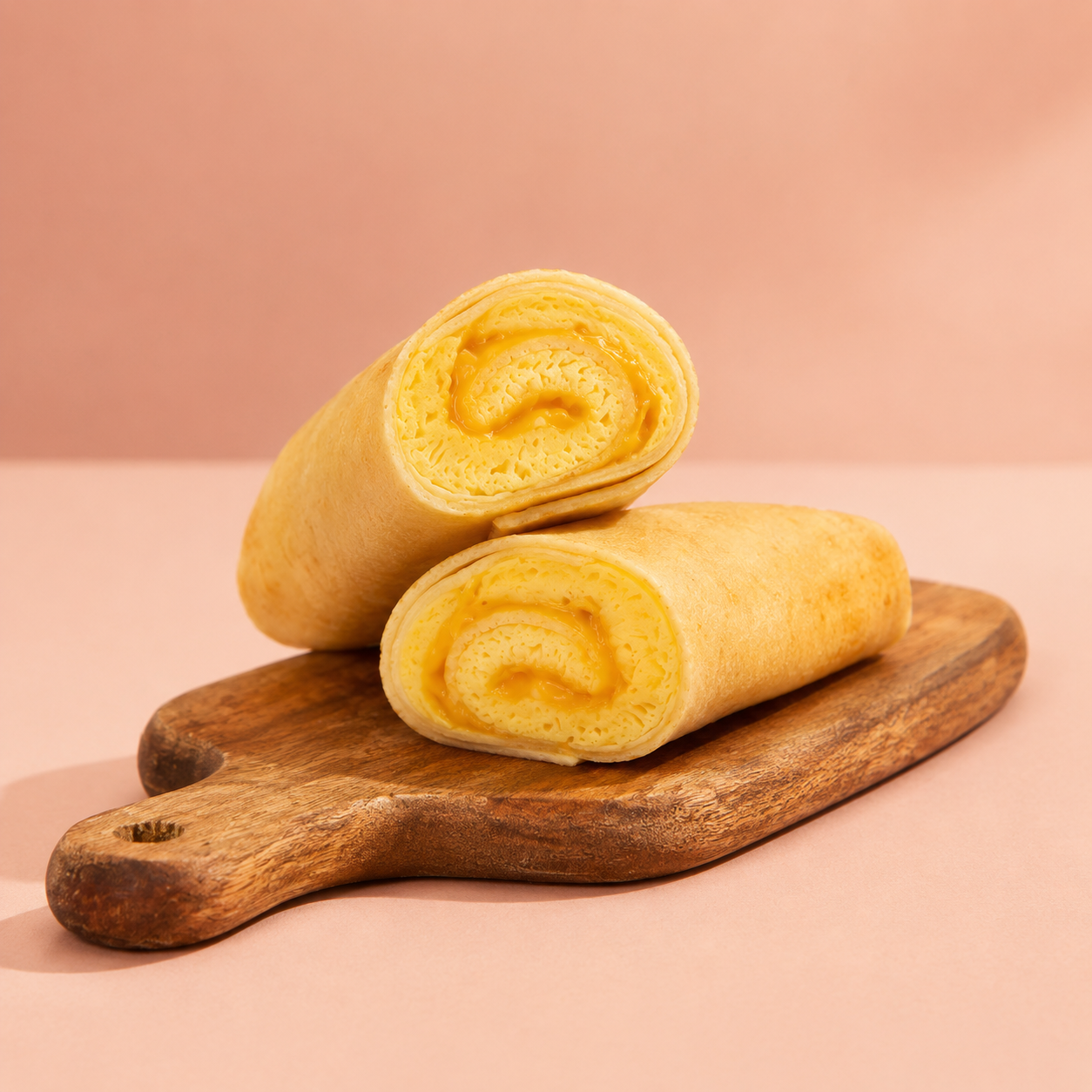 Breakfast wrap on a cutting board